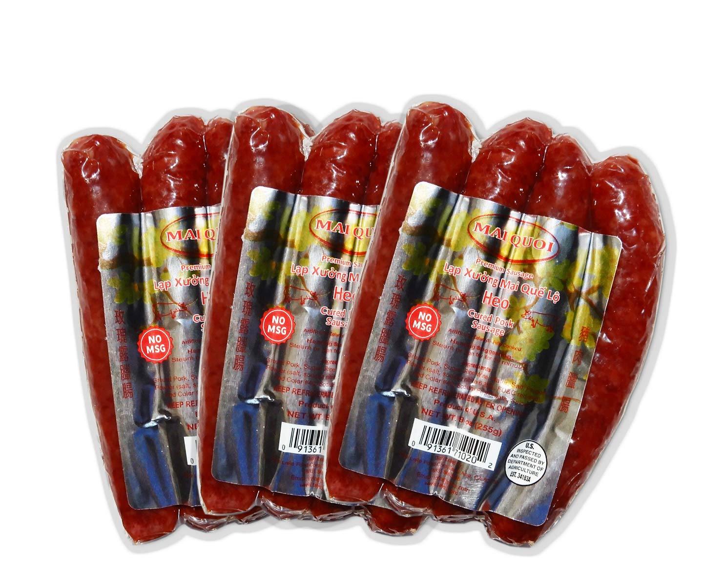 3 Packs of Premium Pork Chinese Style Sausage (Lap Xuong Mai Quoi Pork) (No MSG) – Made In USA