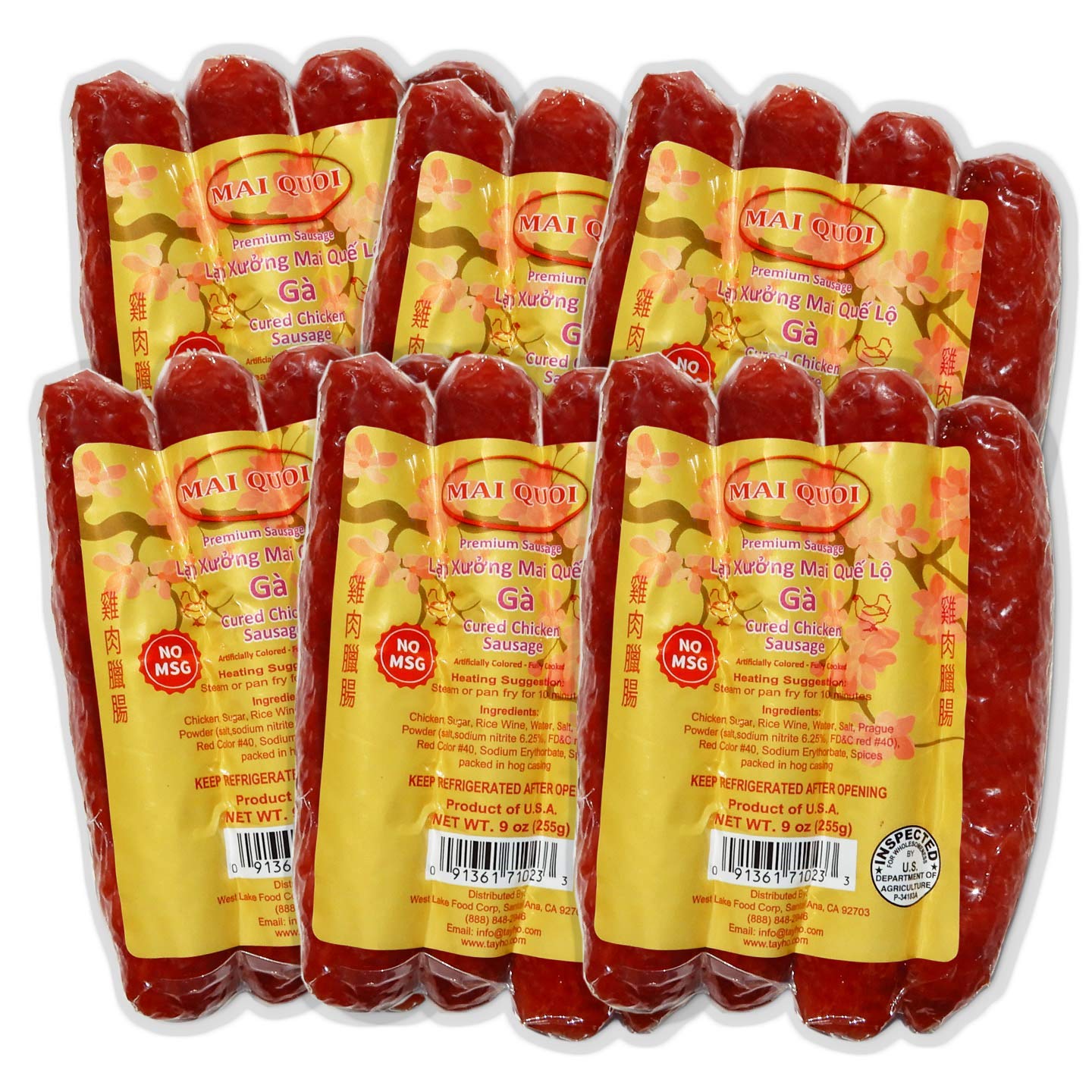 6 packs PREMIUM CHICKEN CURED SAUSAGE LAP XUONG GA (No MSG) Made in the USA