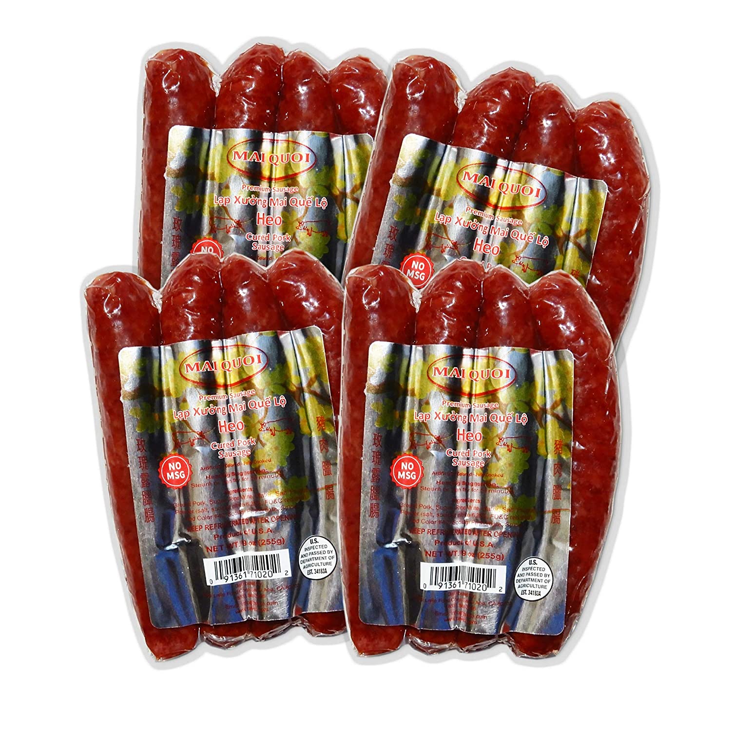 4 Packs of Gourmet Pork Chinese Style Sausage (Lap Xuong Mai Quoi Pork) (No MSG) – Made In USA